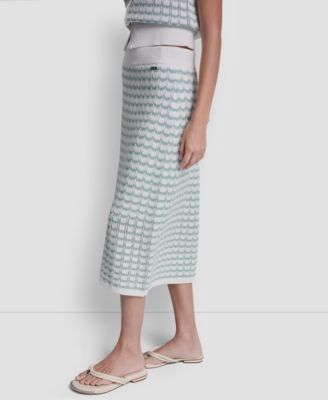 Women's Striped Pointelle Midi Skirt
