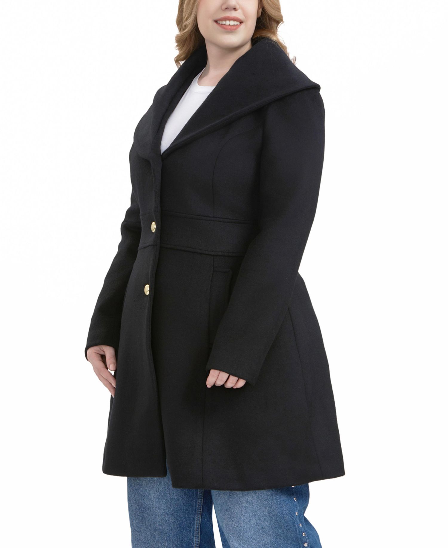 Plus Size Fit & Flare Wool Blend Coat