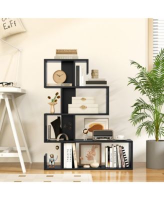 5-Tier S-Shaped Bookshelf Geometric Z-Shelf Bookcase with Open Cubes