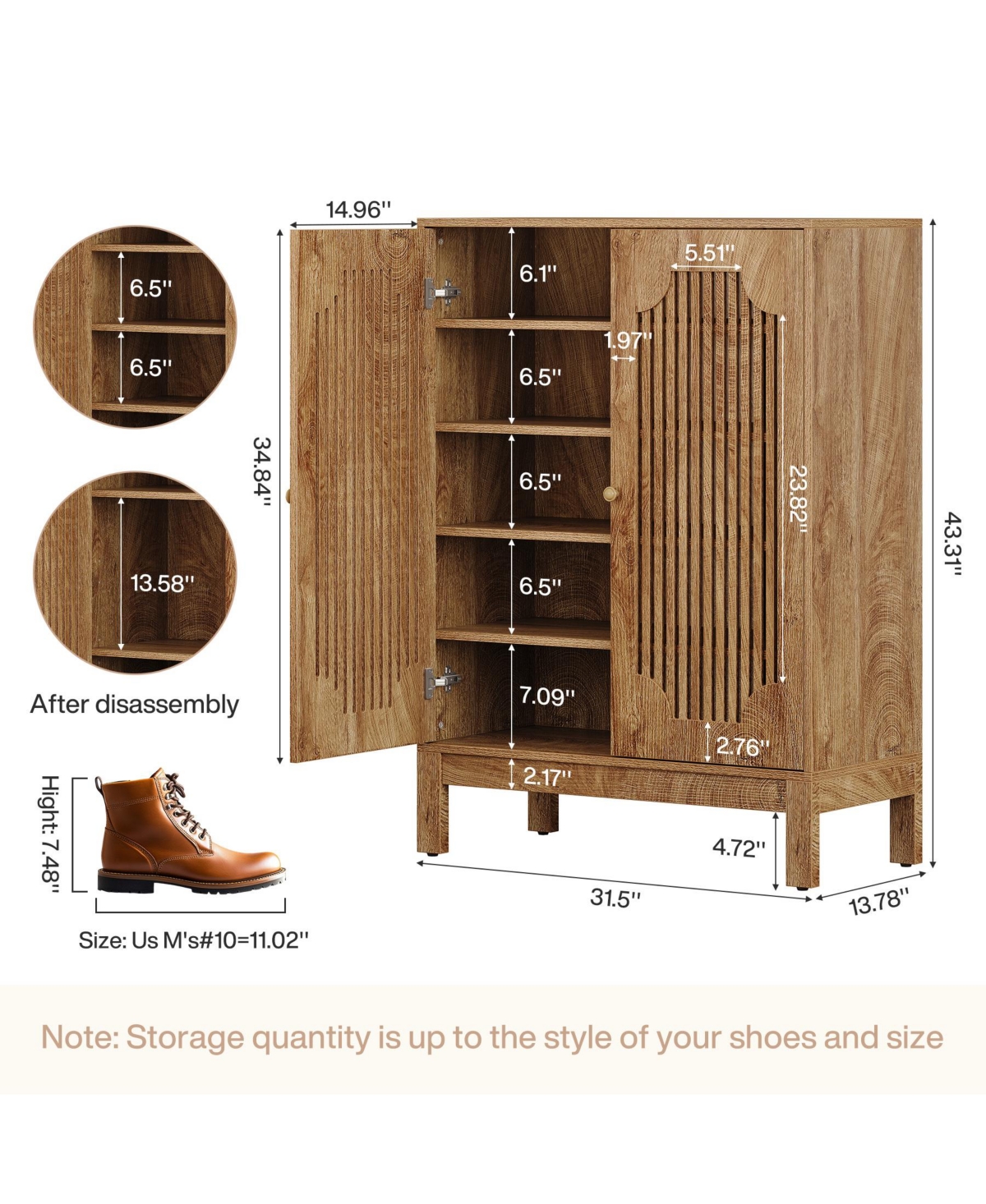 Tribesigns Shoe Cabinet with Doors, 5-Tier Shoe Storage Cabinet with Adjustable Shelves