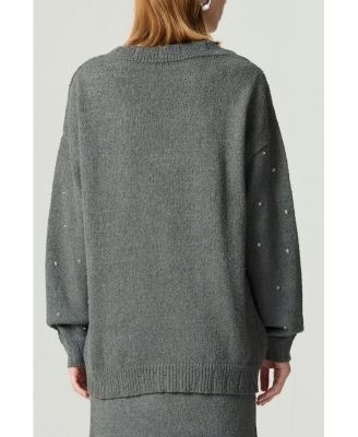 Women's Embellished V-Neck Knit Sweater