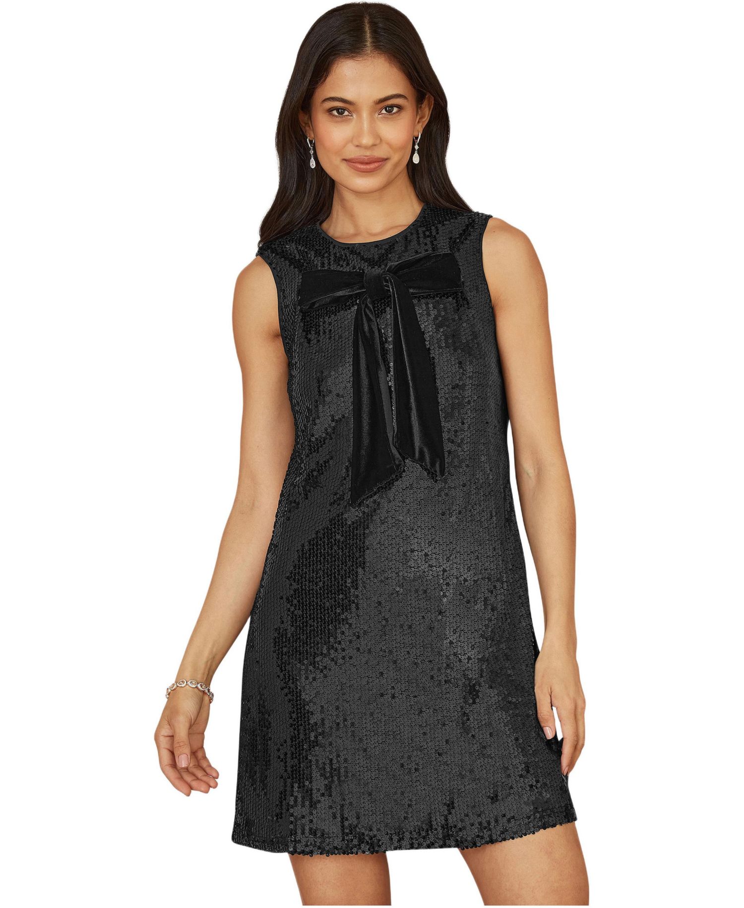 Women's Sequin Bow Tunic Shift Dress