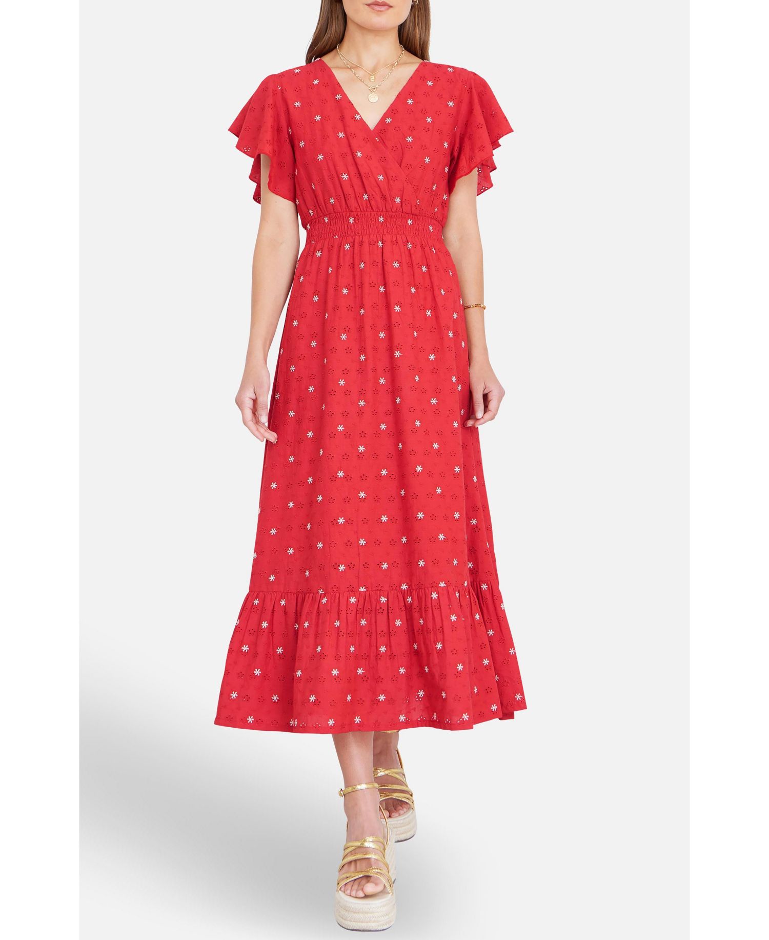 Women's Broderie Anglaise Wrap Midi Dress