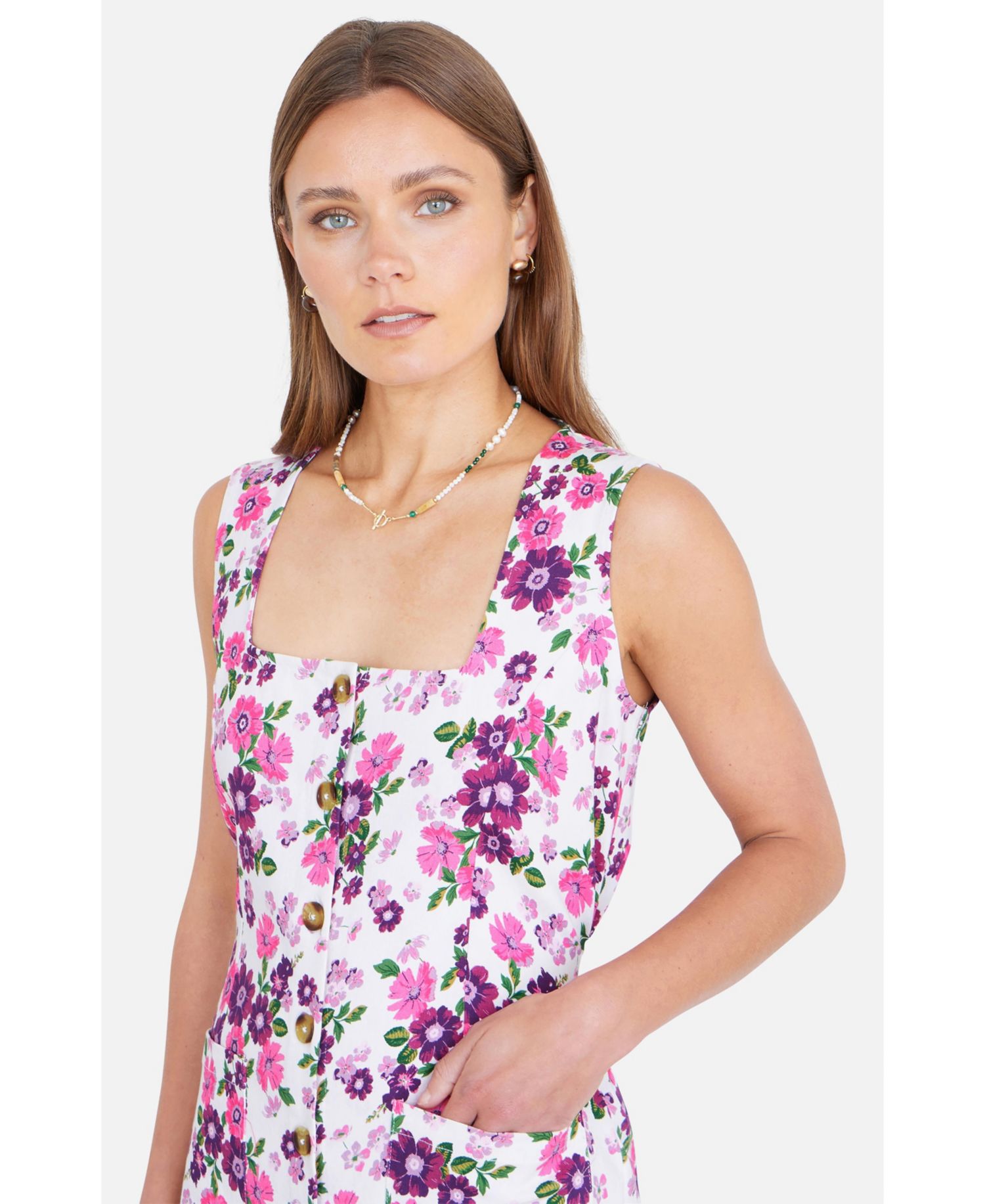 Women's Retro Floral Cotton Pinafore Dress