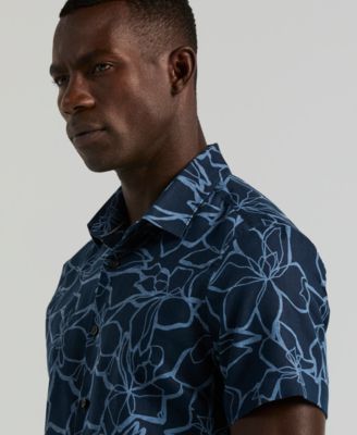 Men's Floral Print Short Sleeve Linen Blend Shirt 