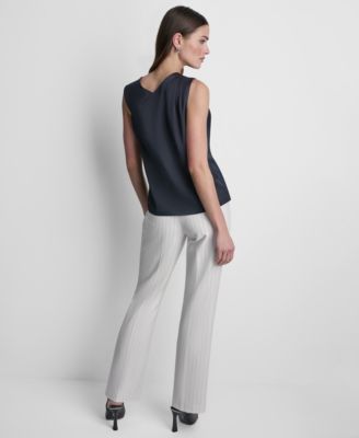 Women's Satin Asymmetric Neck Sleeveless Top