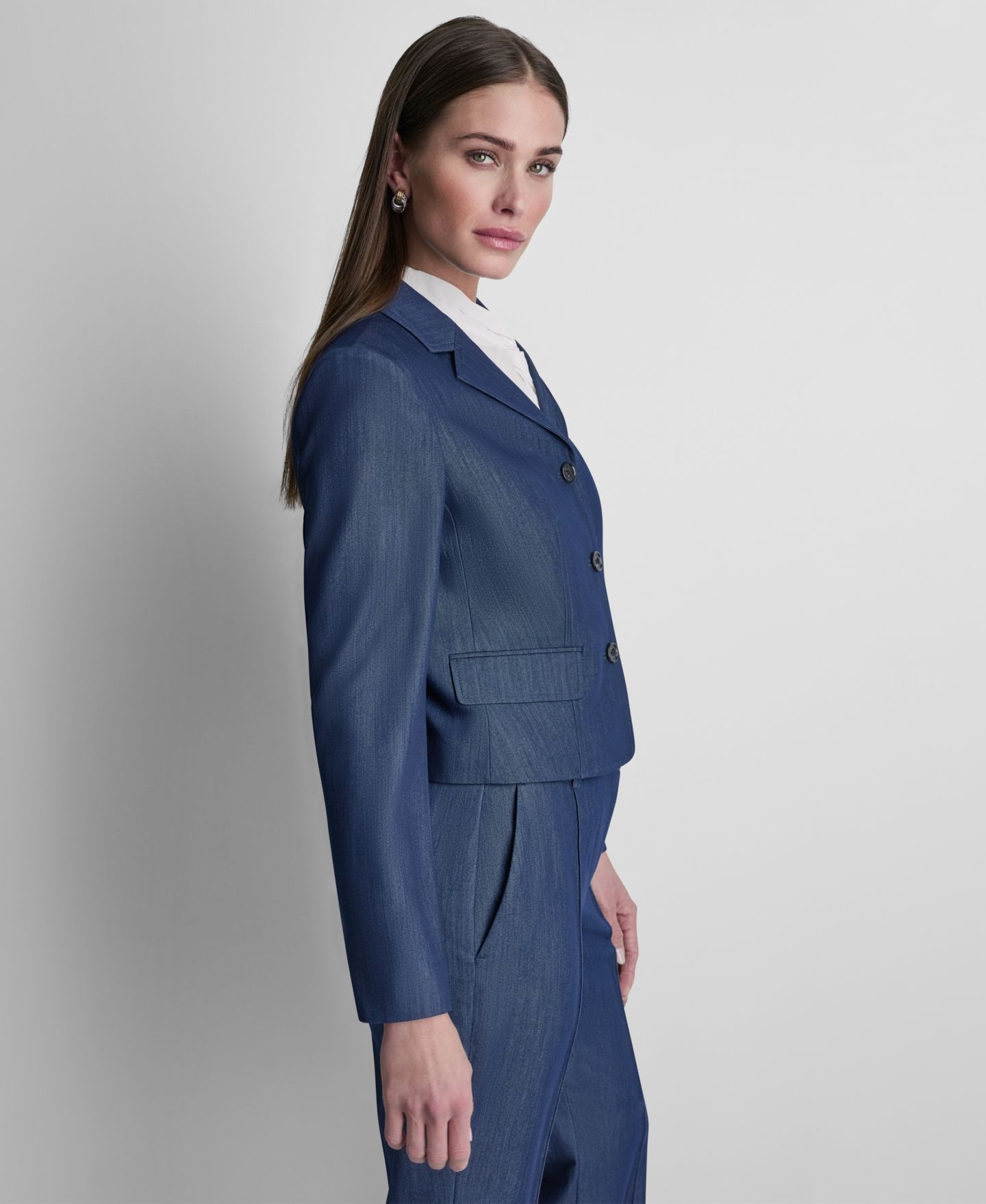 Женский пиджак DKNY Denim Cropped Button-Front Blazer, цвет: Тёмный тёмно-синий — фото 3