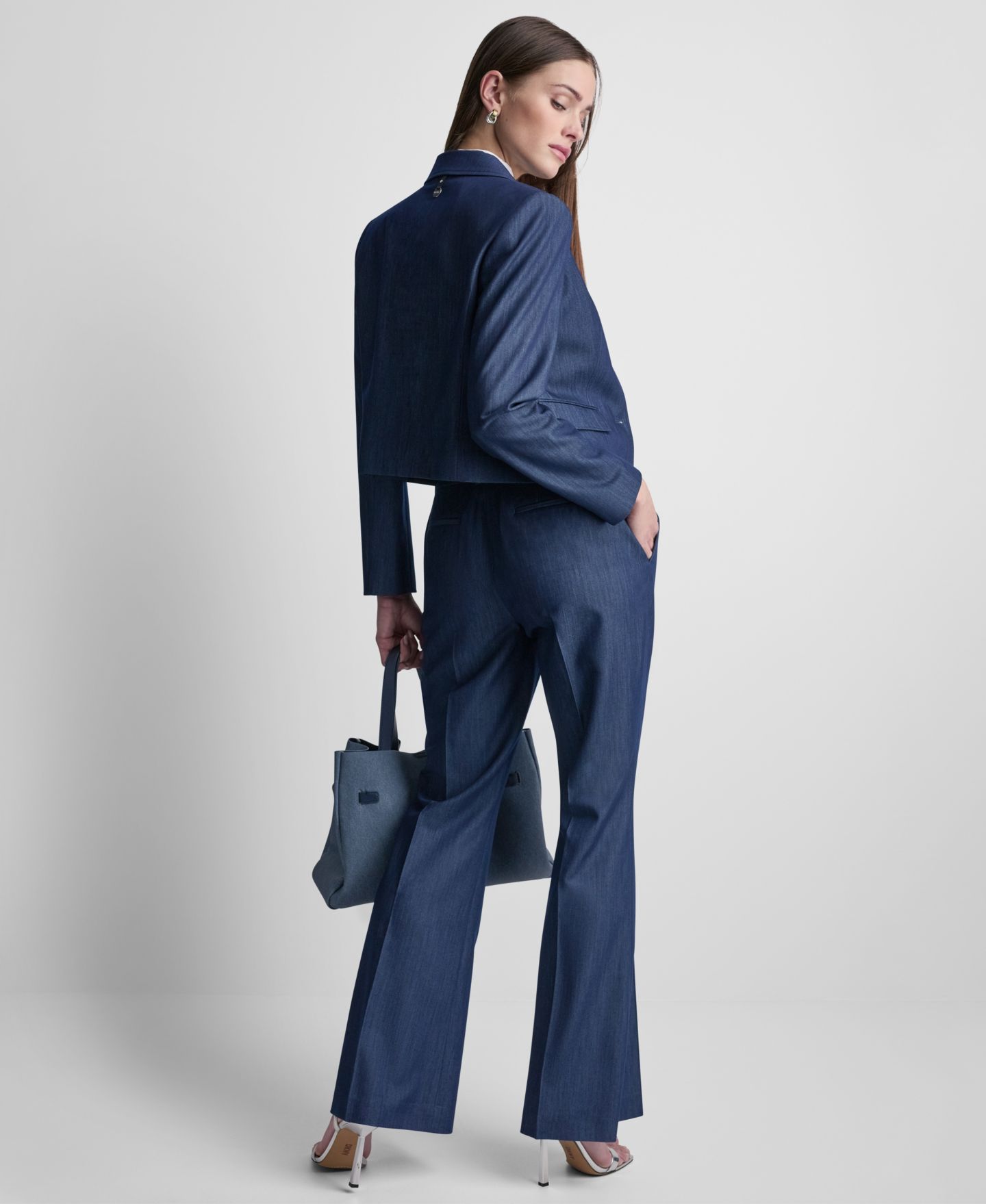 Женский пиджак DKNY Denim Cropped Button-Front Blazer, цвет: Тёмный тёмно-синий — фото 9
