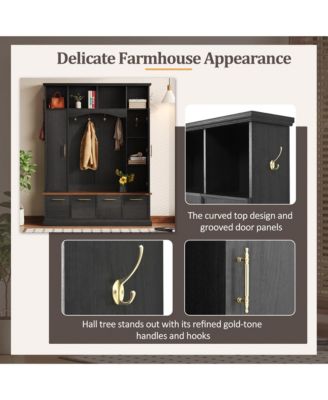 Wide Hall Tree Bench with Golden Hooks for Living Room