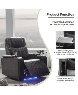 Power Motion Recliner with USB Charging Port and Hidden Arm Storage 2 Convenient Cup Holders Design and 360° Swivel Tray
