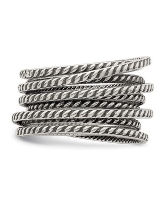 925 Sterling Silver Solid Textured Polished Oxidized Coil Multi-layered Vintage Ring Size Ring