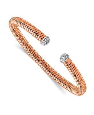 18k Gold Italian 0.17cttw Diamond Tubogas Cuff Bangle Bracelet