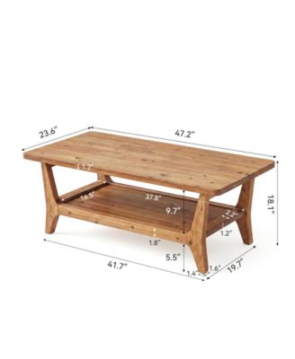 Solid Wood Coffee Table, 47-Inch Living Room Center Table with Shelf, 2-Tier, Smooth Corners, Child-Friendly, Easy Assembly