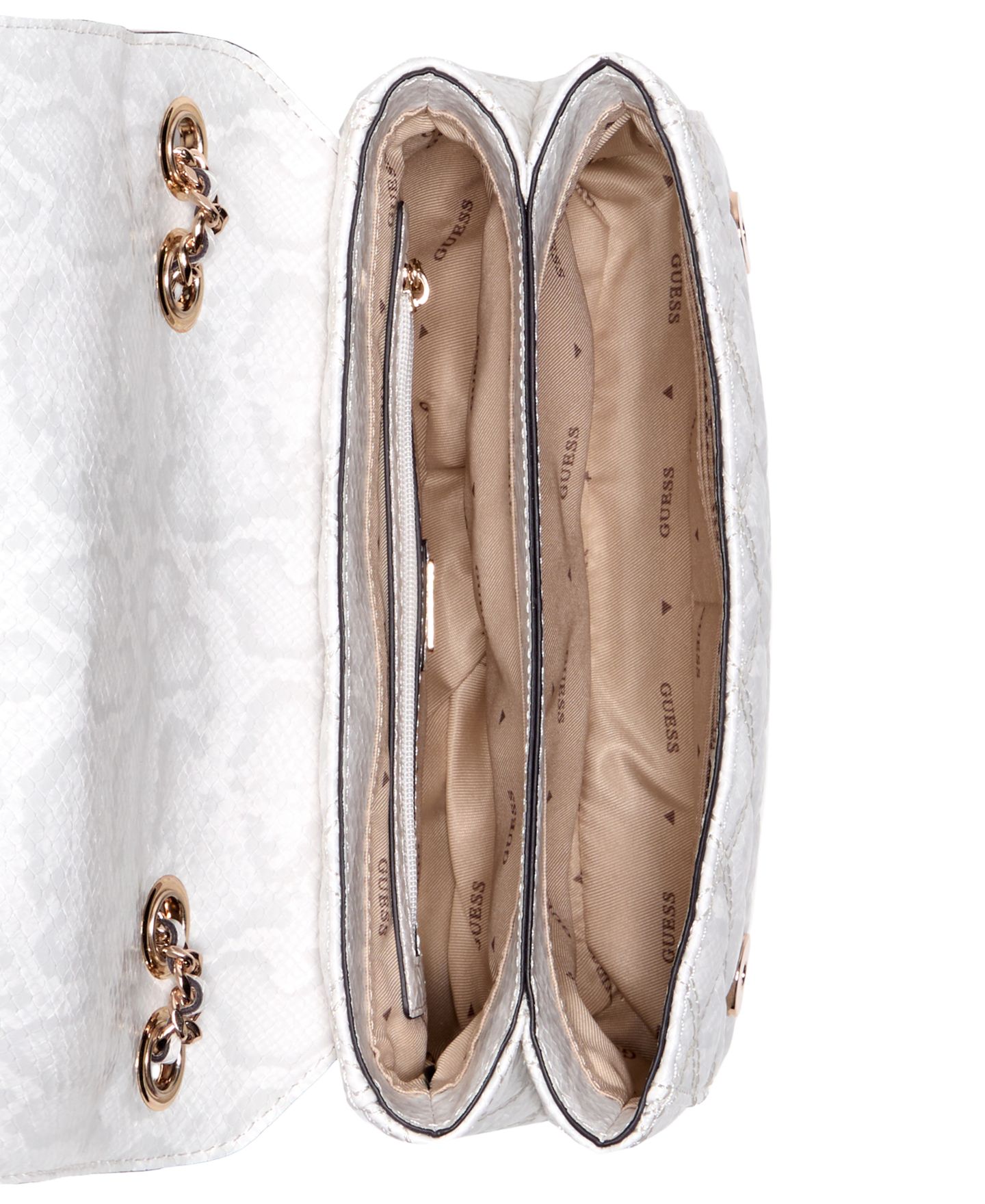Женская сумка GUESS Giully Ii Dual Compartment Convertible Small Flap, цвет: Белый — фото 4