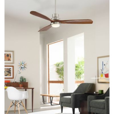 52" Delta-Wing DC Rustic Farmhouse 3 Blade Indoor Ceiling Fan LED Light Remote Control Brushed Nickel Walnut Wood for Living Room Kitchen