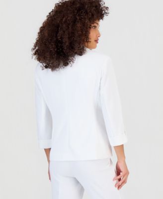 Petite Roll-Tab-Sleeve Open-Front Blazer