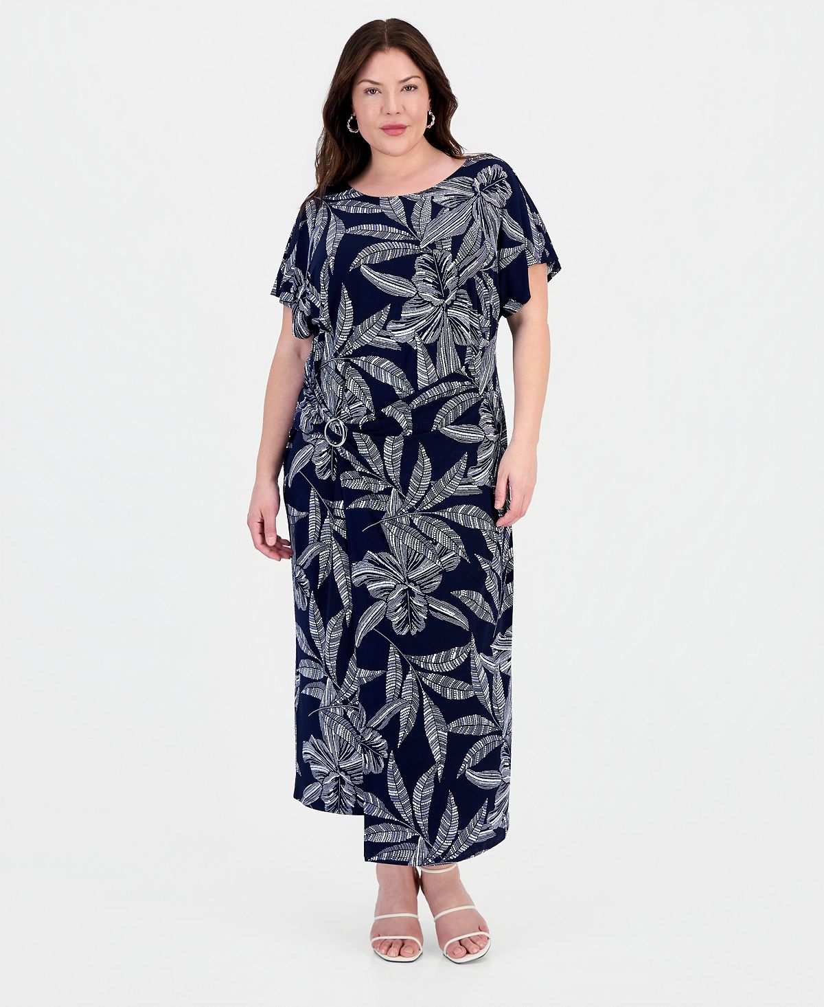 Robbie Bee Plus Size Printed Faux-Wrap O-Ring Dress view 1 — MAYCSS fashion products