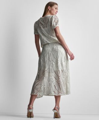 Women's Leaf Crochet Short-Sleeve Top