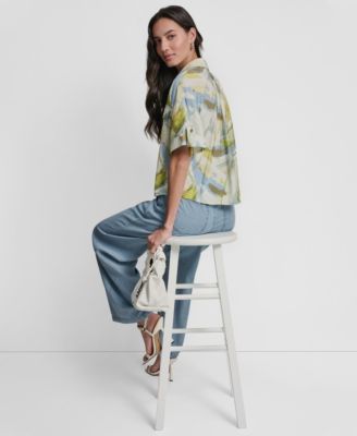 Women's Roll-Tab Sleeves Collar Neck Top