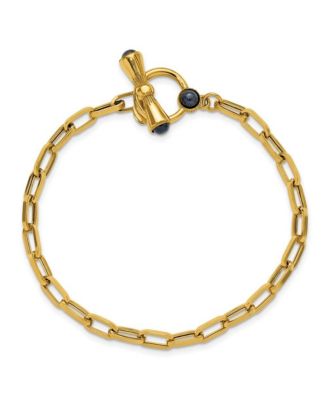 Solid 18k Yellow Gold Italian Paperclip Chain Sapphire Endcap Toggle Bracelet