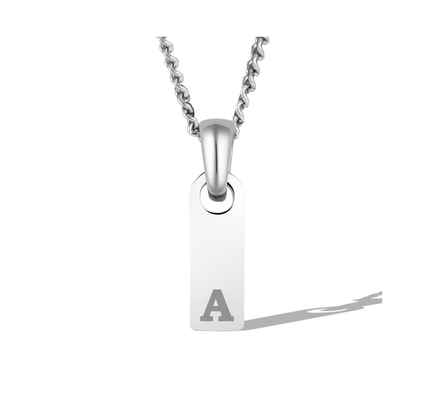 Men's Initial Tag Necklace - Silver with Micro Cuban Chain