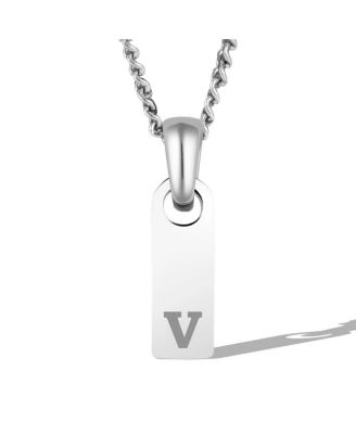 Vincero Men's Initial Tag Necklace - Silver with Micro Cuban Chain - V