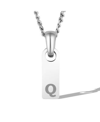 Vincero Mens Initial Tag Necklace - Silver with Micro Cuban Chain - Q 68$