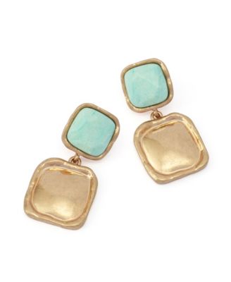 Turquoise Stone Double Drop Earrings