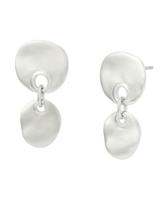 Rhodium Double Disc Drop Earrings