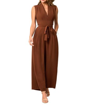Women's V-Neck Zipper Closure Unlined Jumpsuit