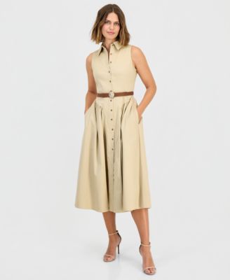 Women's Sleeveless Belted Shirtdress