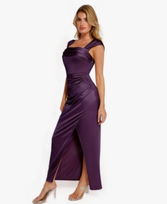 Women's Shapewear Off Shoulder Shine Ruched Sculpting Maxi Dress Wedding