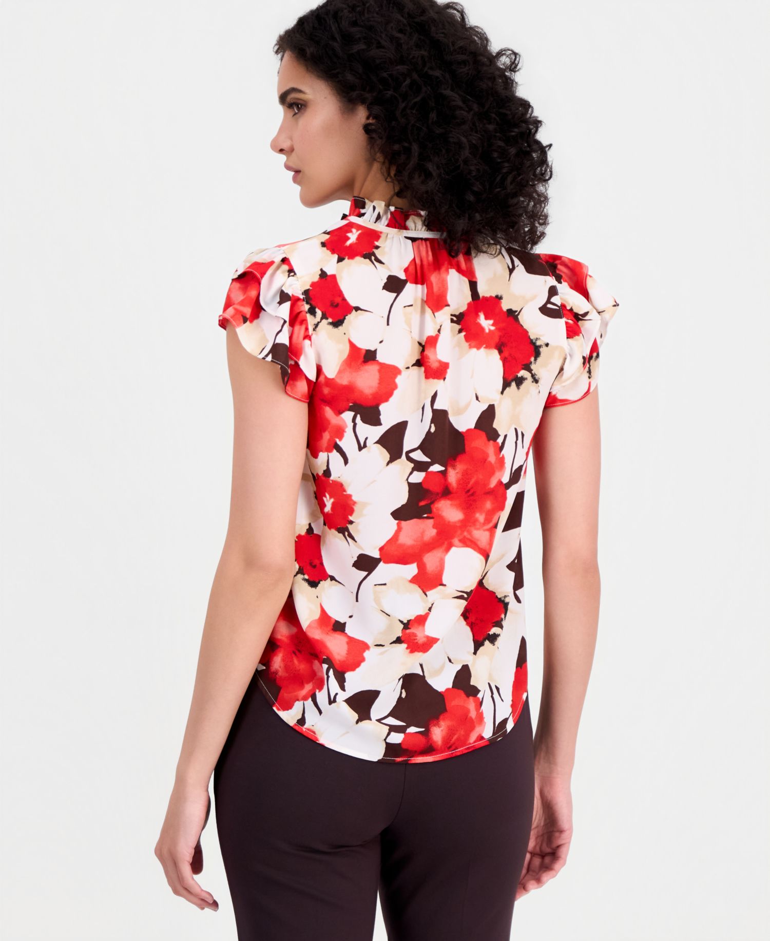 Petite Tie-Neck Ruffle-Sleeve Top