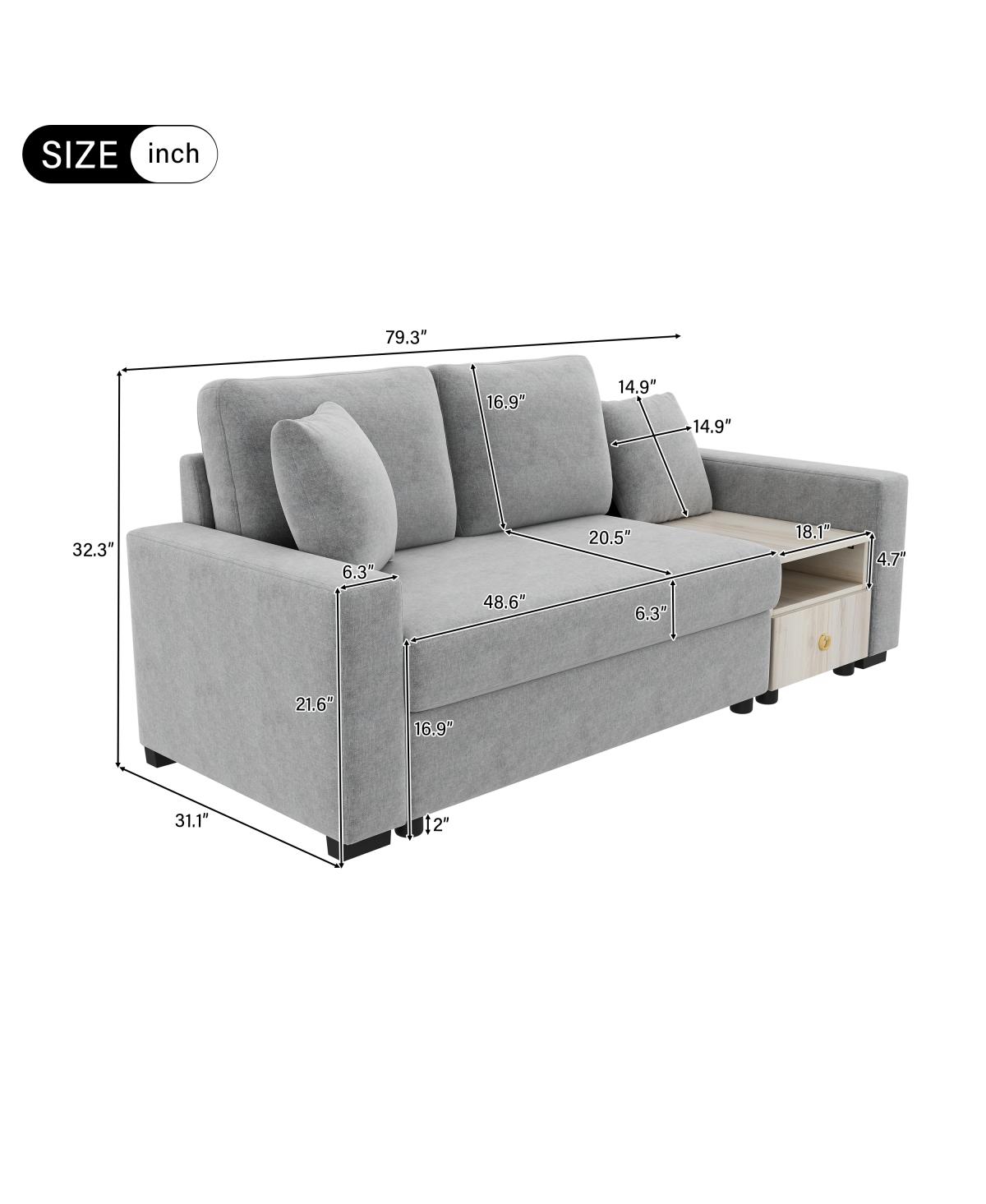 Streamdale Furniture Modern Sofa Couch 79.3" Modular Upholstered with Storage Armrest
