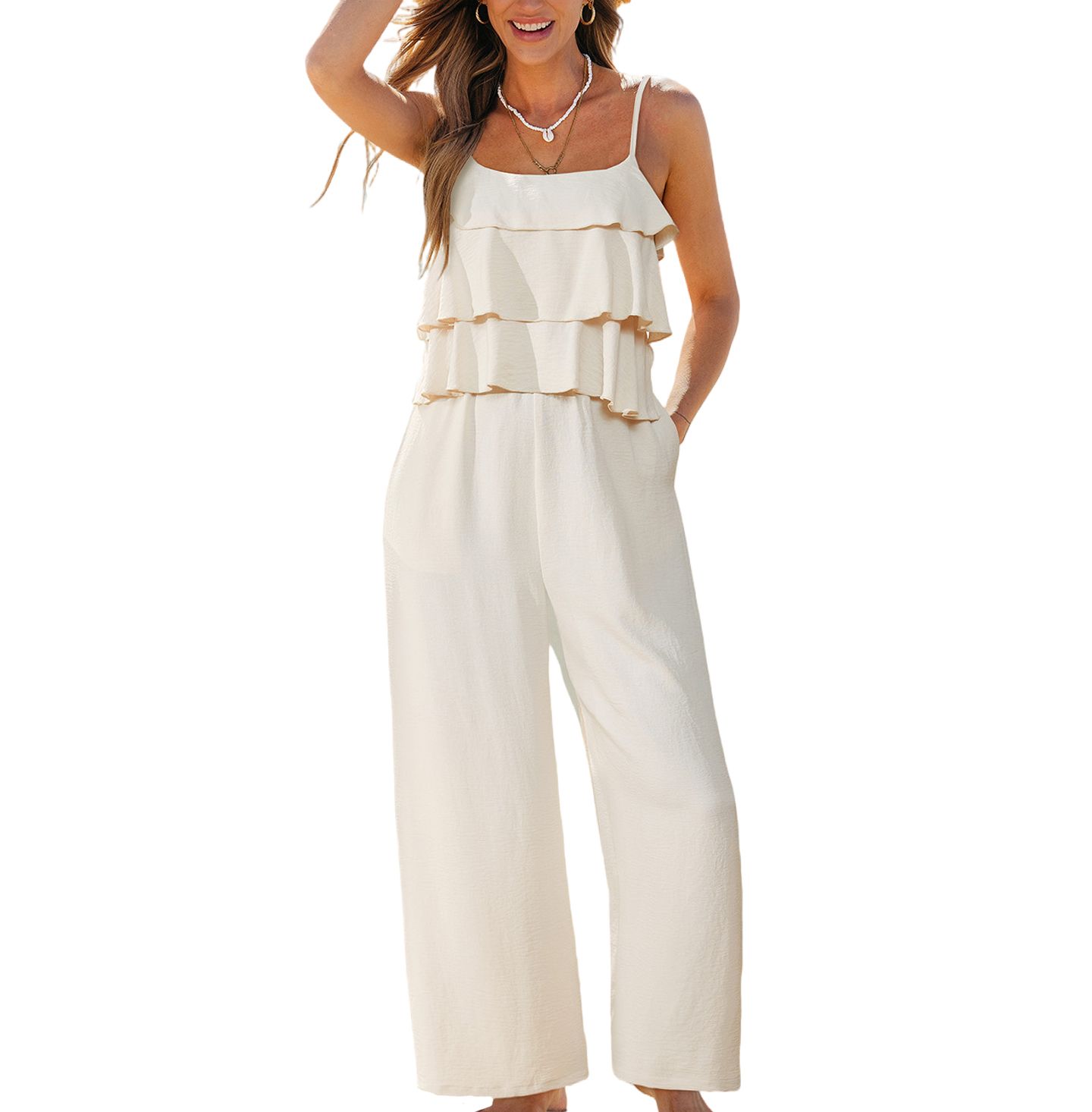 Женский комбинезон Cupshe Square Neck Unlined Zipper Closure Jumpsuit, цвет: Бежевый / Хаки — фото 3