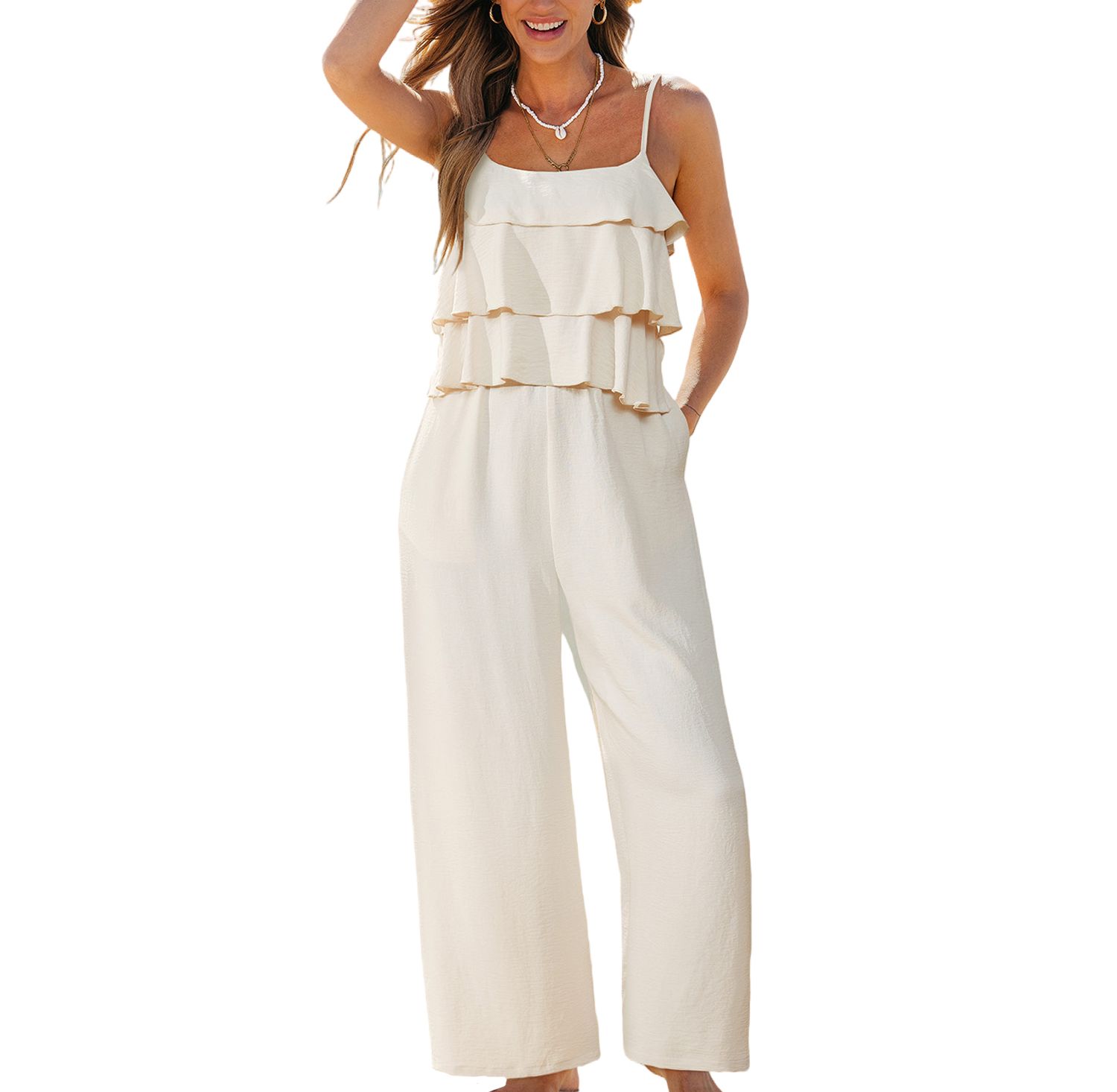 Women's Square Neck Unlined Zipper Closure Jumpsuit