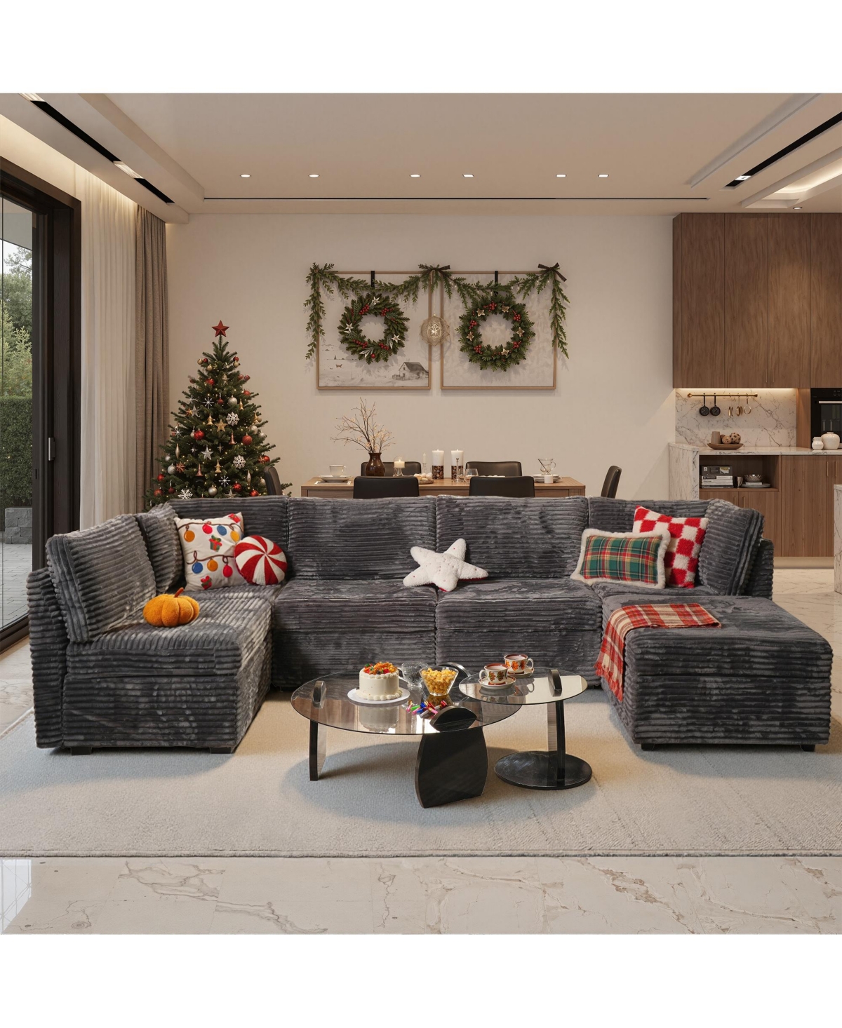 Xizzi -Piece Living Room Furniture Sectional Sofa, L-Shaped Deep Seat Cloud Couch with Chaise Ottoman