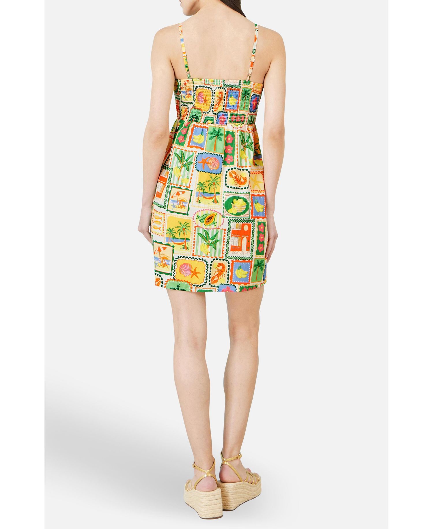 Women's Postcard Print Mini Sun Dress