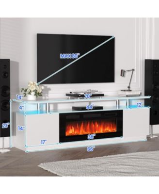 70" Fireplace TV Stand with 36'' Firplace, Electric Fireplace Heater with 12 Frame and LED Light Colors