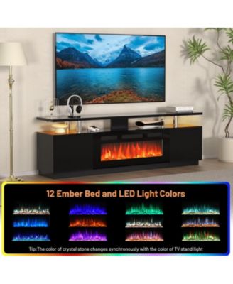 70" Fireplace TV Stand with 36'' Firplace, Electric Fireplace Heater with 12 Frame and LED Light Colors