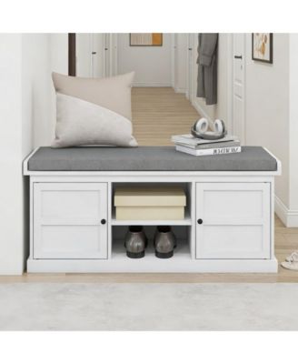 Shoe Bench, Storage Bench with Padded Seat, 2 Cabinets and Adjustable Shelf for Entryway, Hallway and Living Room