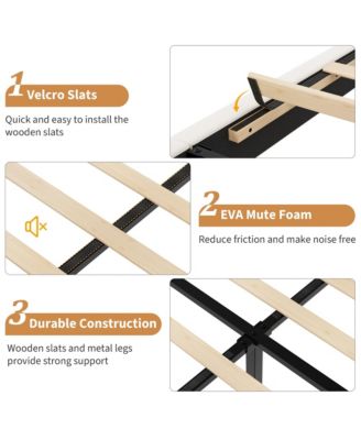 Upholstered Platform Bed Frame with Headboard,Strong Wooden Slats Support