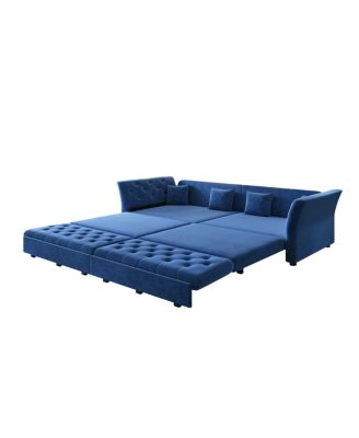  Oversize Pull Out Sofa Bed, Convertible Sleeper Sofa with Fabric Flower Tufted Design
