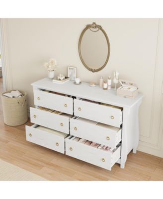 6-Drawer Dresser - Tall Boho Dresser with Curved Legs, Rattan Accents, and Freestanding Storage for Living Room, Bedroom, Entryway, or Balcony