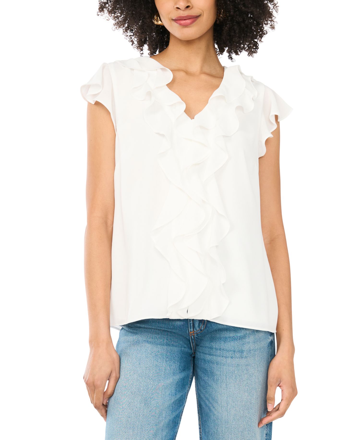 Women's Short Flutter-Sleeve V-Neck Top