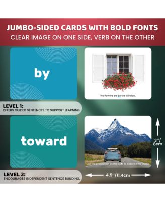 Flash Cards Set of 2 for Kids – Vocabulary Builder with Words, Sentences & Action Verbs