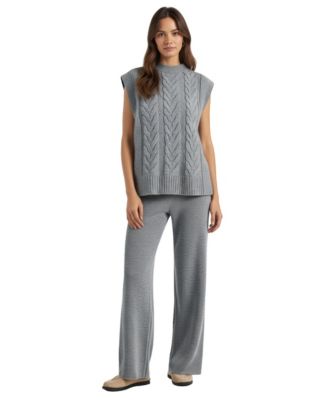 Women's Cable-Knit Sweater Vest and Wide-Leg Pants Set