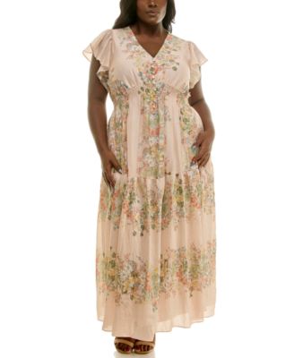 Plus Size Flutter Sleeve Tiered Maxi Dress