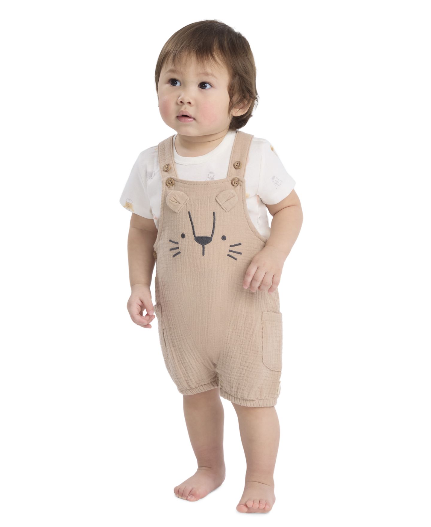 Комплект Huggies Crewneck T-Shirt and Buttoned Shortall, 2-Piece Set для мальчиков-малышей, цвет: Белый / Серо-коричневый — фото 2
