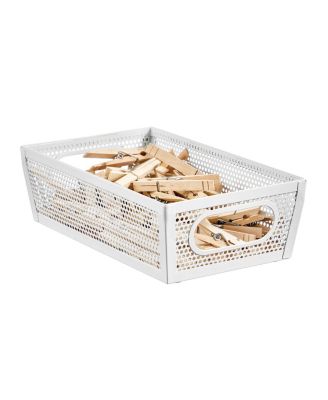 Perforated Metal Storage Bin with Handles - Set of 2 - Matte White